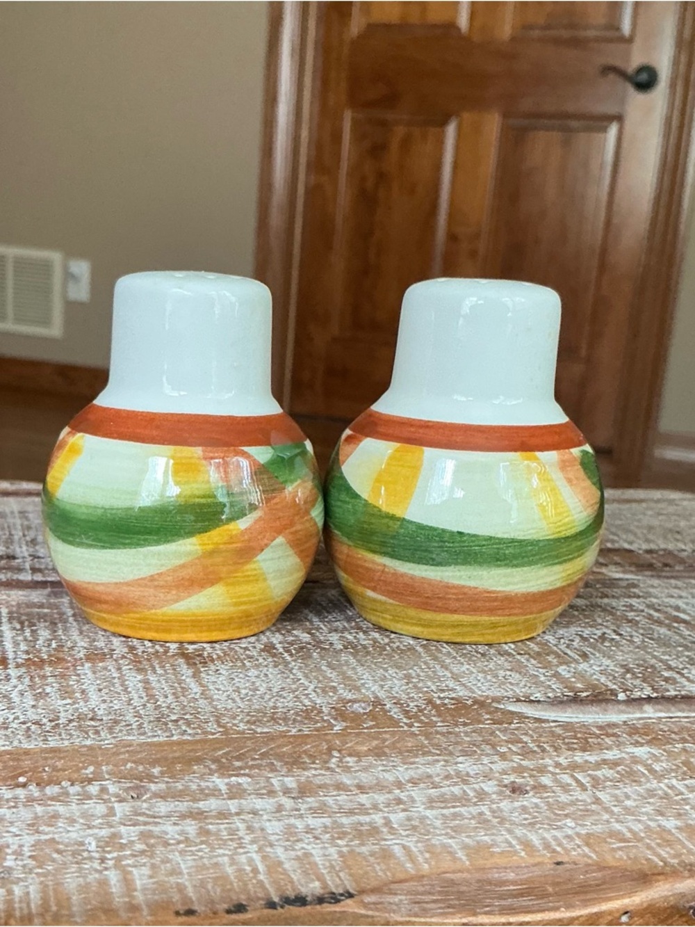 Vintage Farmhouse Vernonware  Homespun Salt and Pepper Shakers